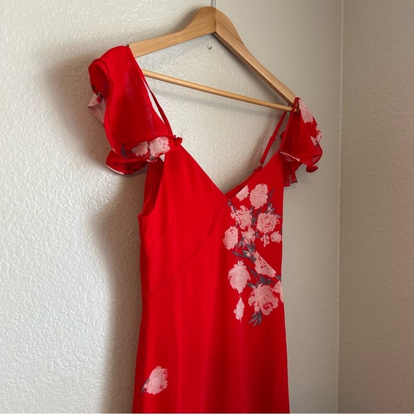 NWT, Lulus Love in Bloom Red Floral Print Off-the-Shoulder High-Low Dress, S - Picture 8 of 15